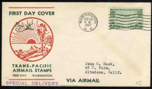 United States First Day Covers #C21-22, 1937 20c China Clipper, Espenshade ca...