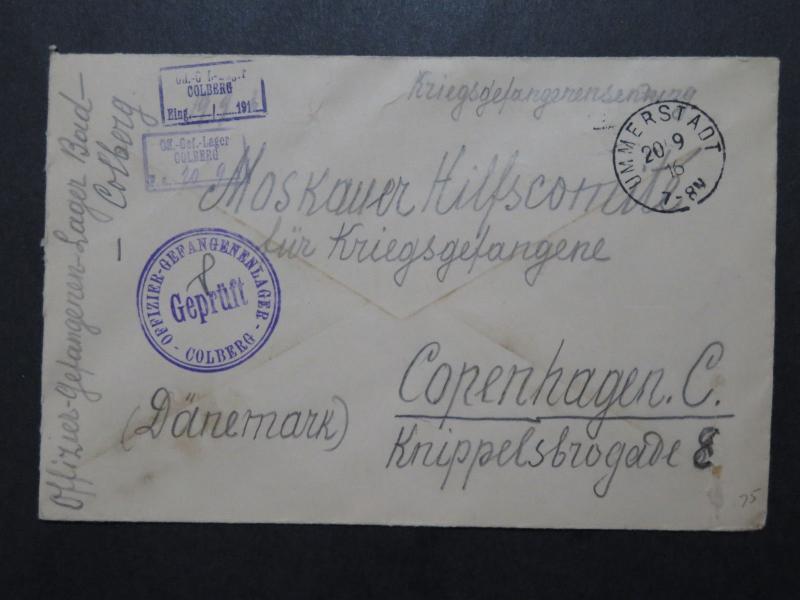 Germany 1916 Colberg POW Cover to Denmark - Z9900