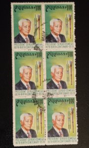 PHILIPPINES 1978 Sc #1358 Used Block Of (6) $1 President Sergio Osmena