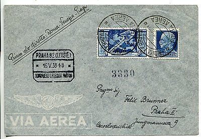 Air Mail Augusto Lire 1 on cover by air from Rome to Prague