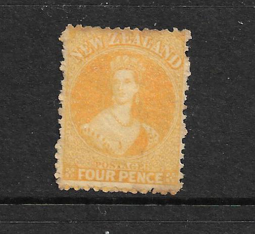 NEW ZEALAND 1873  4d  ORANGE YELLOW   FFQ  MNG   NO WMK CP A4C   SG 139 CHALON