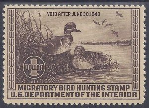 US Scott # RW6 Mint Duck stamp NH OG F-VF