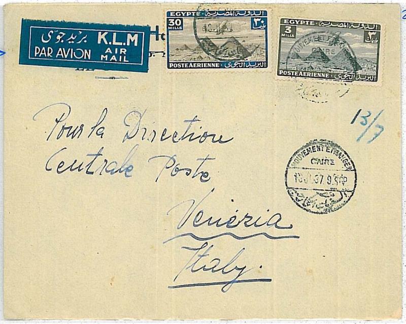 PYRAMIDS - POSTAL HISTORY  EGYPT : AIRMAIL COVER to ITALY 1937