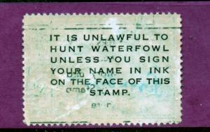 Scott  RW16 1949 Duck  Stamp sined   gum on back
