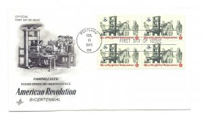 1476 Pamphleteer American Revolution, ArtCraft, block of 4, FDC