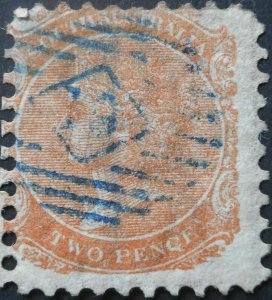 South Australia 1868 Two Pence with Barred Diamond 18 in blue postmark