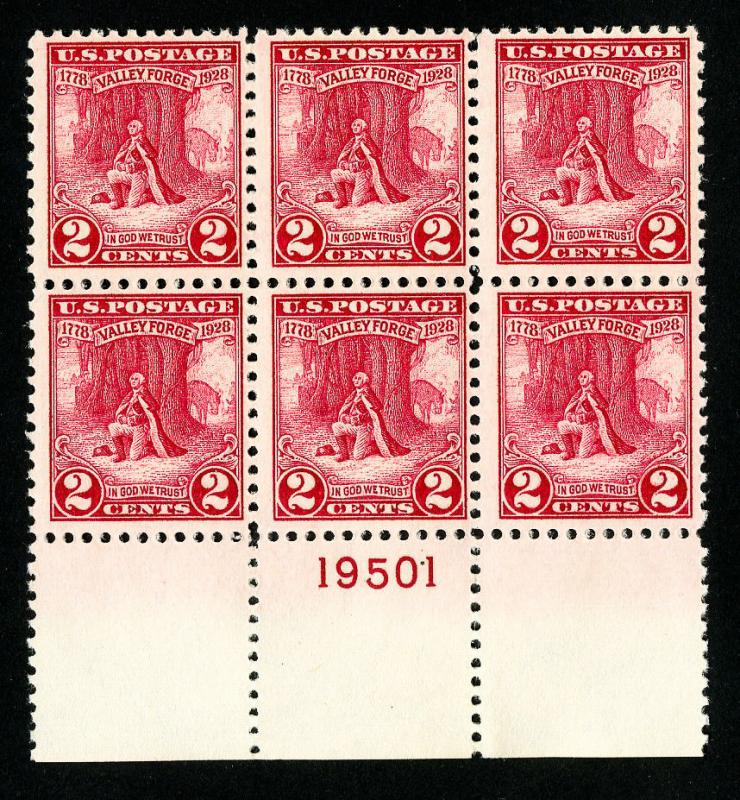 US Stamps # 645 VF OG NH PB of 6