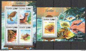 2013 Uganda Turtles Reptiles Marine Life World In Stamps #3135-8+Bl440 ** Ug039