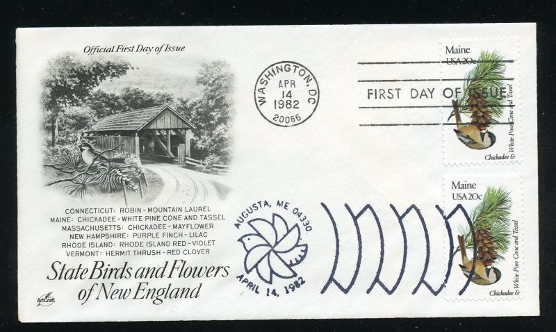 US 1971 State Birds & Flowers - Maine UA ArtCraft FDC, Dual ST & DC Cancels