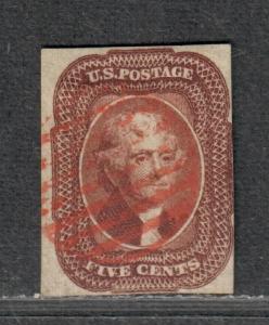 US Sc#12 Used/F+, Fault Free-Red Cancel, Cv. $825