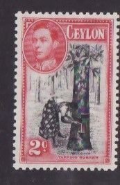Ceylon-Sc#278- id8-unused og NH KGVI 2c rubber tree-perf 12-1949-
