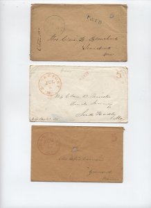 3 1850s Maine stampless covers searsport, North Yarmouth [y8695]