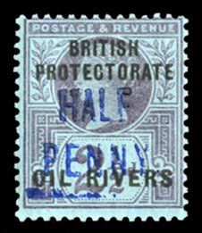 Niger Coast Protectorate #24 Cat$475, 1893 1/2p on 2 1/2p violet, hinged