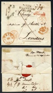 Austria 1844 registered wrapper to London Very colourful