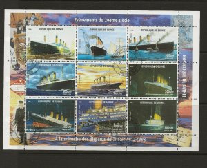 Thematic stamps Ships. Guinea Republic 1998 Titanic sheet of 9  used