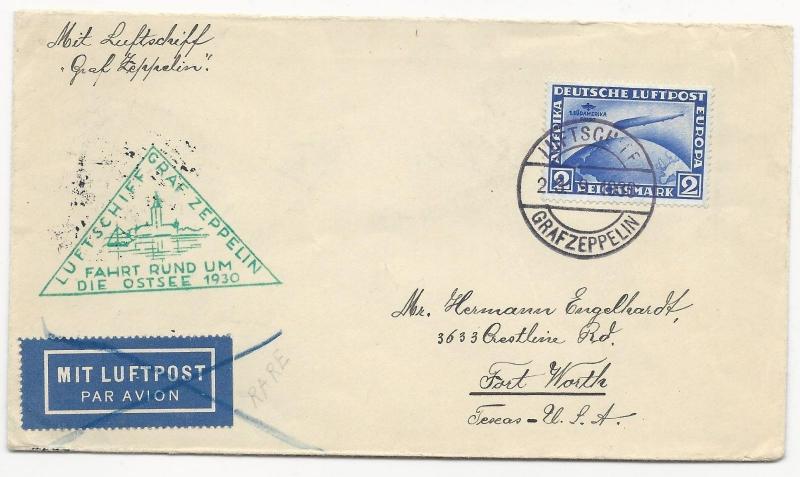 Germany Scott #C38 on Graf Zeppelin Drop Cover Helsinki to USA Sept 24, 1930