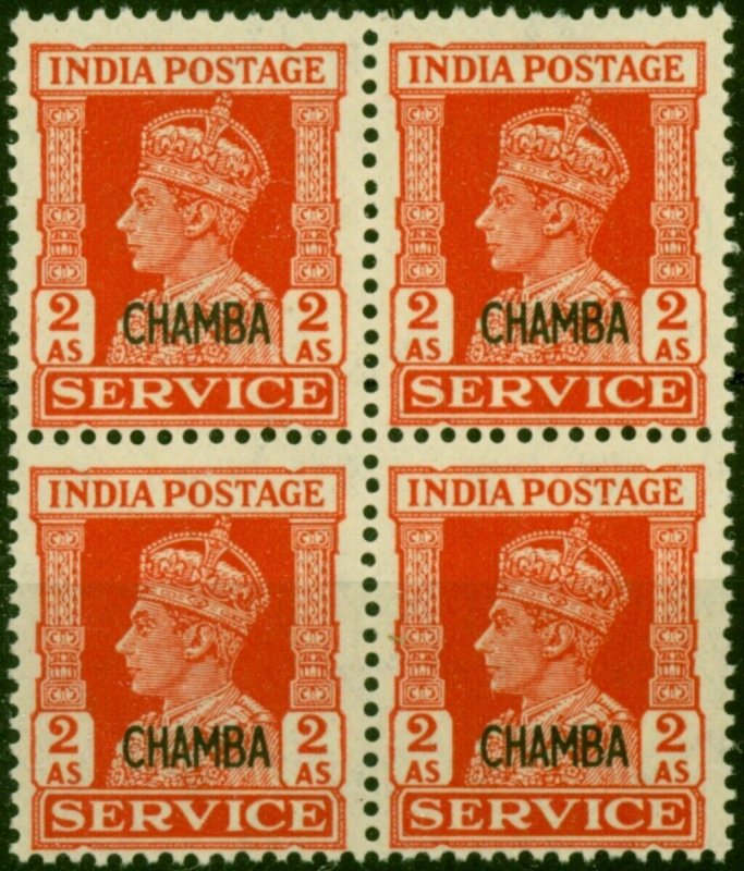 Chamba 1940 2a Vermilion SG079 Fine MNH Block of 4