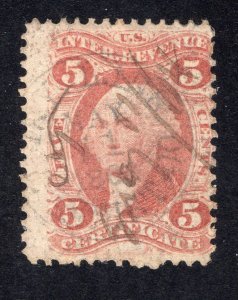 US 1862 5c red Certificate Revenue, Scott R24c used, value = 50c