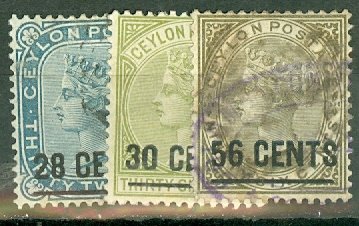 JU: Ceylon 124-7, 129 used; 128 mint CV $76; scan shows only a few