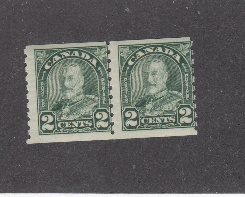 CANADA (MK109) # 180i  F-MNH 2cts KGV LINE COIL PAIR/ ARCH/LEAF/GRN CAT VAL $30