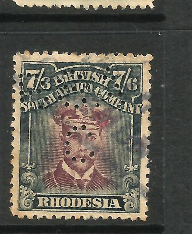 RHODESIA  1913-22  7/6  KGV  FU PERFIN  BSA/C  SG 308