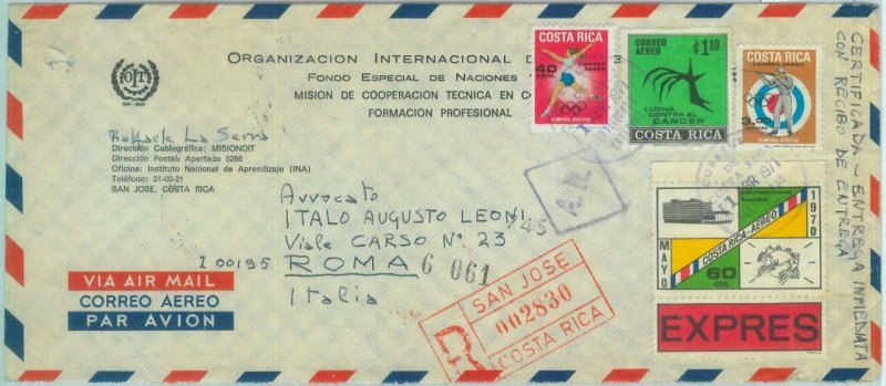 84269 - COLOMBIA - REGISTERED COVER to ITALY 1971 Cancer OLYMPIC GAMES medicine