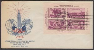 1936 TIPEX sheet of 4 Sc 778-30 Third International Expo, W. Grandy cachet