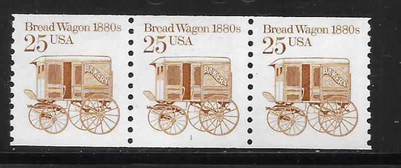 United States 2136 25c Bread Wagon PNC Strip of 3 Plate 1 MNH (z1)