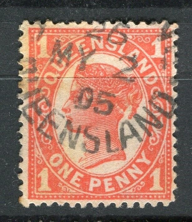 AUSTRALIA; QUEENSLAND 1890s-1900 early QV issue used 1d. value + POSTMARK