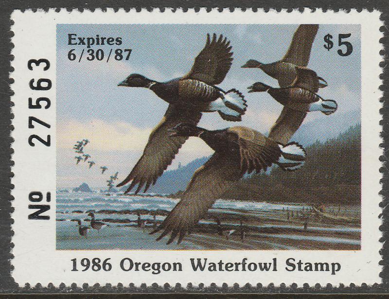 U.S.-OREGON 3, STATE DUCK HUNTING PERMIT STAMP. MINT, NH. VF