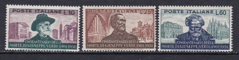 Italy Scott 594-596, 1951 Verdi, VF MNH. Scott $55