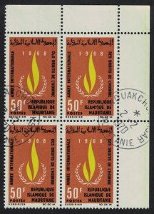 Mauritania Human Rights Year 50f Corner Block of 4 1968 Canc SG#293