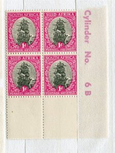 SOUTH AFRICA; 1940s-50s early Pictorial 1d. POSITIONAL MINT MARGIN BLOCK