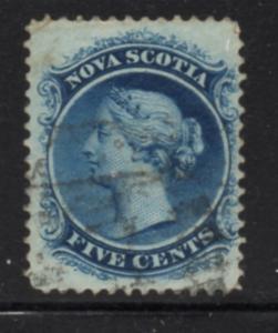 Nova Scotia  Sc 10 1869 5 c blue Victoria stamp used