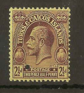 Turks & Caicos 1922 GV 2.5d MNH with Punch Hole