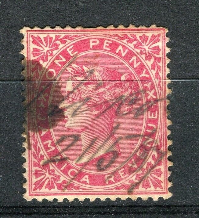 JAMAICA; 1880s classic early QV Revenue . issue used Shade of 1d. value