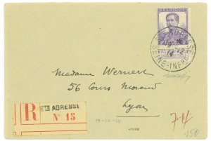 P2737 - BELGIUM 1914 LEOPOLD 2 FRANCS ON A REGISTERED SMALL COVER.-