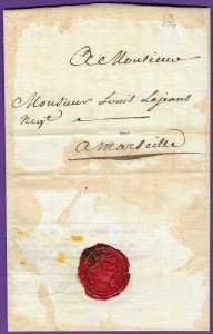 1770 TURKEY, Stampless FLS, SMYRNA to MARSEILLES, Vinegar Disinfection, WAX SEAL