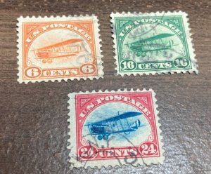 KAPPYSTAMPS  USA #C1-C3 1918 AIRMAIL ISSUES  USED F-VF  PRETTY SET  H421