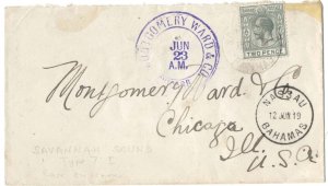 Bahamas 1919 Neat cover to Chicago franked 2d grey, faint Savannah Sound cds