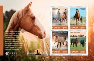 UGANDA - 2014 - Horses - Perf 4v Sheet - Mint Never Hinged