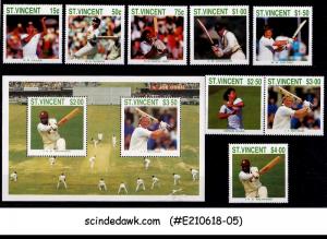 ST VINCENT - 1988 INTERNATIONAL CRICKETERS / SPORTS SET OF 8-STAMPS & 1-M/S MNH