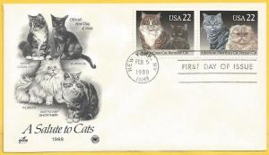 US #2374 & #2375 FDC 22c Cats - Maine Coon and American Shorthair