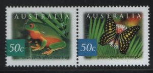 Australia 2003 MNH Sc 2159-2160 50c Tree frog, Triangle butterfly Pair