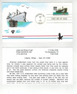 WW2 Patriotic 50th ANNIV. PUGH HANDPAINTED FDC NAVY LIBERTY SHIPS & LETTER