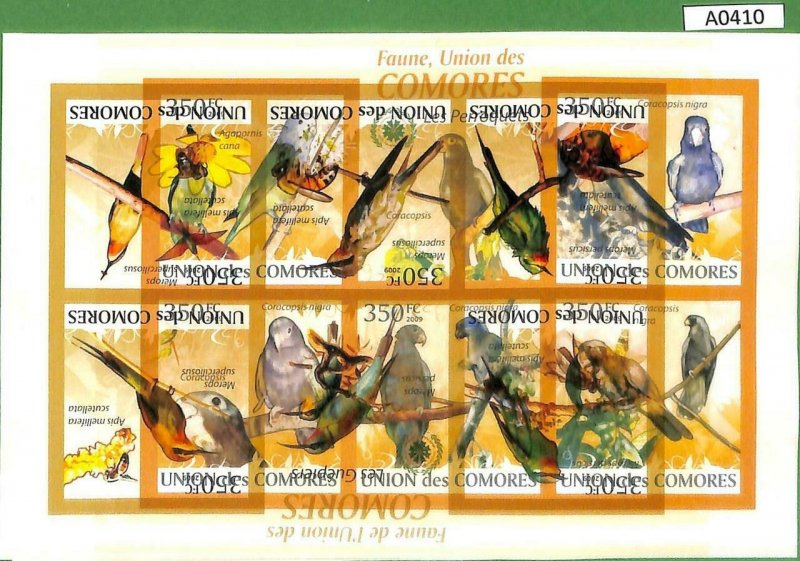 A0410-COMOROS - ERROR IMPERF  2009 Birds  INSECTS BEES птицы Overlapping prints