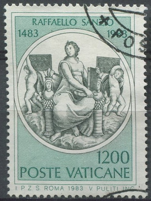 Vatican City Sc#728 Used, 1200L lt grn & grn, Raffael (1983)