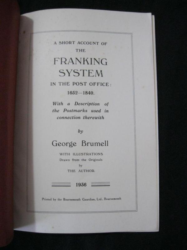 THE FRANKING SYSTEM 1652-1840 by GEORGE BRUMELL 1936