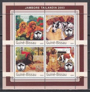 Guinea Bissau, Mi Cat. 2037-2040 A, Dogs sheet of 4. Scout Jamboree issue.