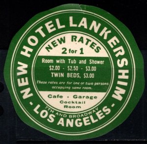 Vintage US Poster Stamp New Hotel Lankershim Los Angeles New Rates 2 For 1 Room